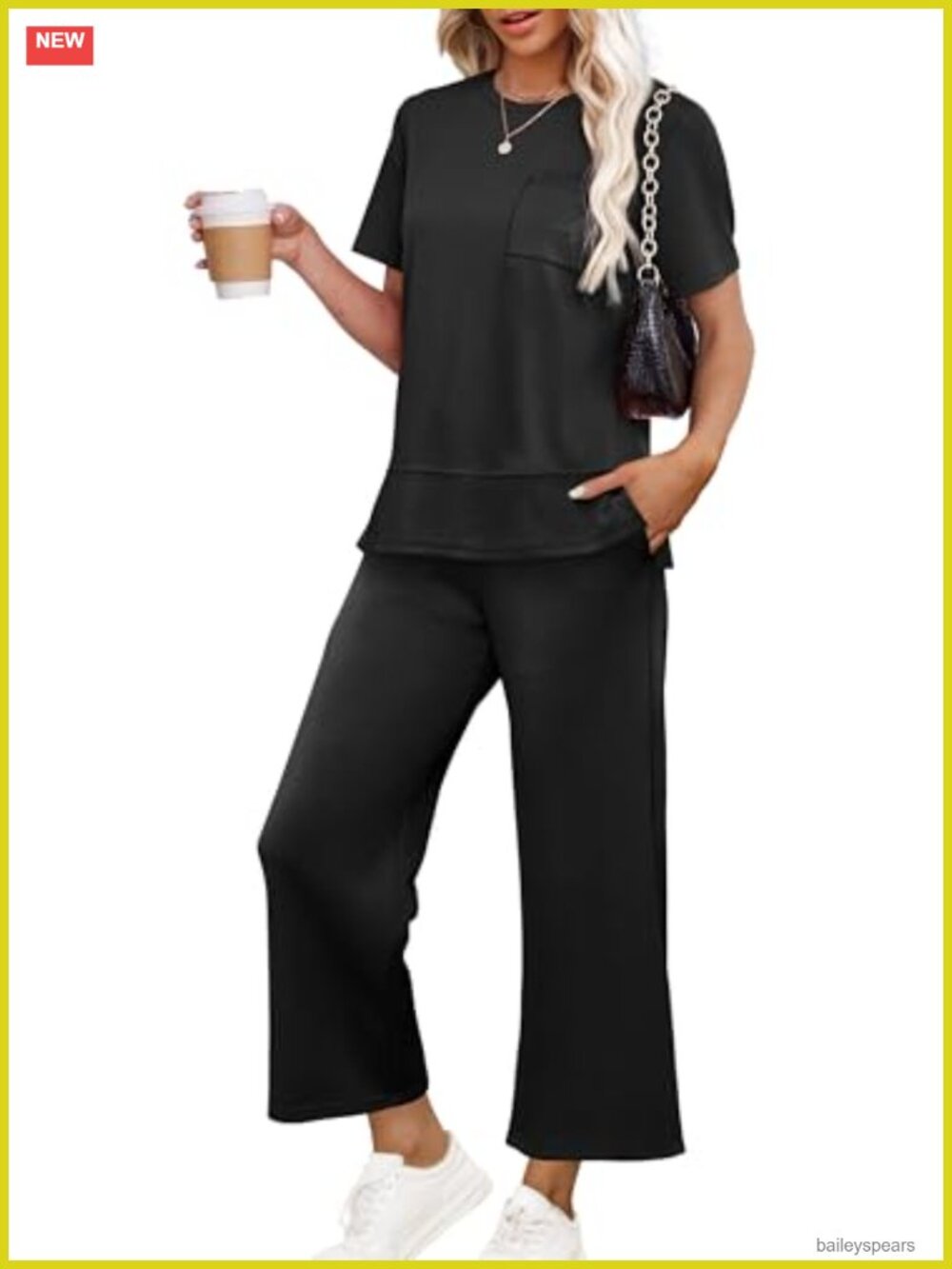 2-Piece Lounge Set Short Sleeve Top & Wide Leg Pants Lightweight